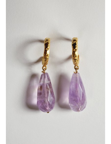 Aros dorados con piedra amatista Aros dorados con piedra amatista