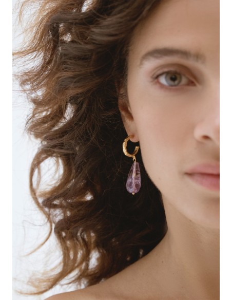 Aros dorados con piedra amatista Aros dorados con piedra amatista