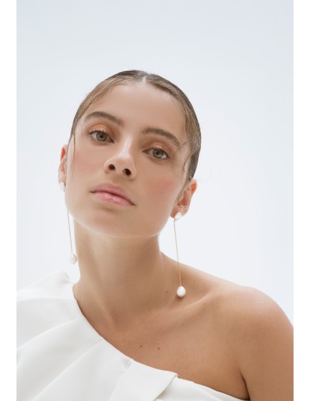 Pendientes largos con perlas - Dara