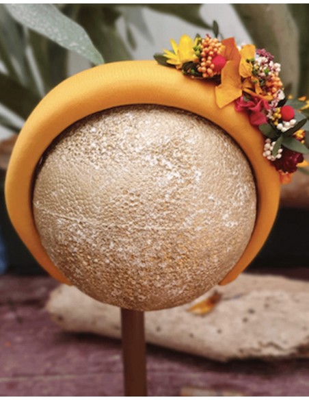 Mustard padded headband with preserved flowers – Amaya