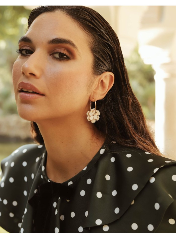 Double ceramic flower earrings