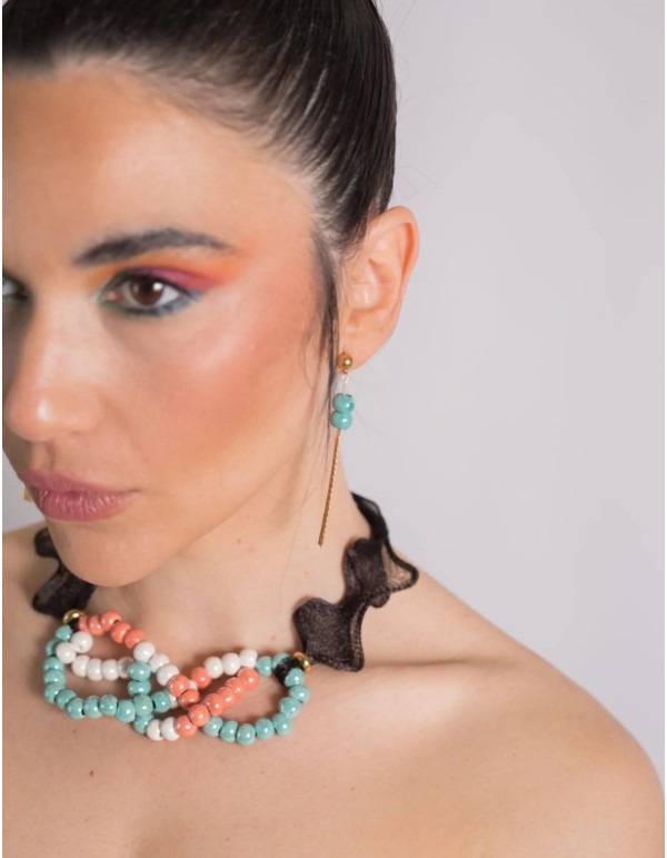 Longues boucles d'oreilles en cascade avec deux perles en... 2