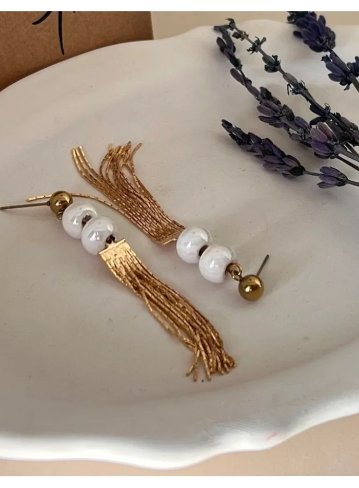 Longues boucles d'oreilles en cascade avec deux...