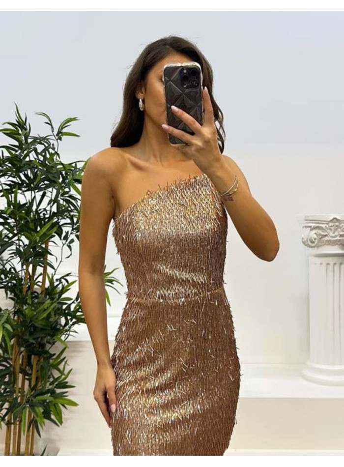 Robe de soirée courte avec paillettes et franges