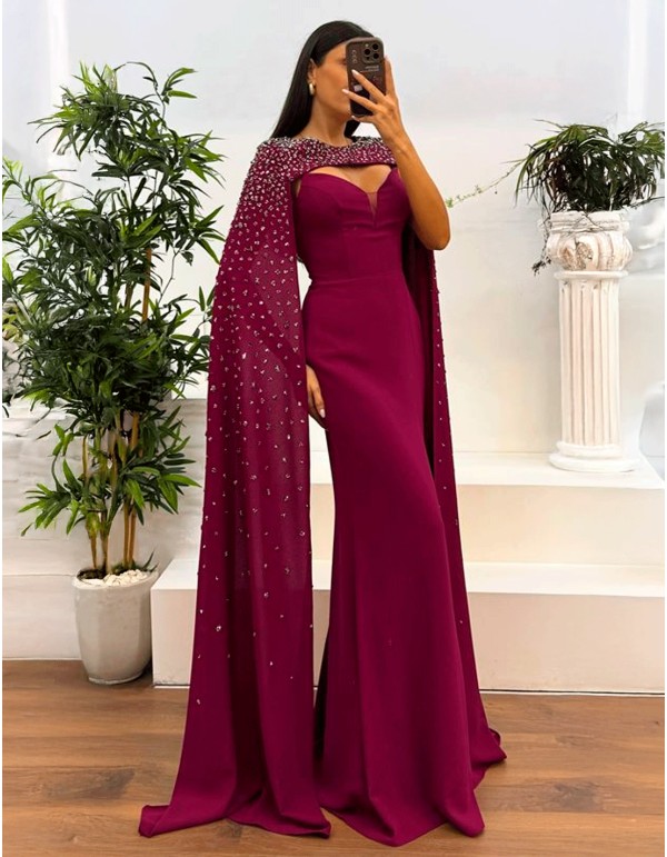 Rhinestone Overlay Slender Straps Long Gown