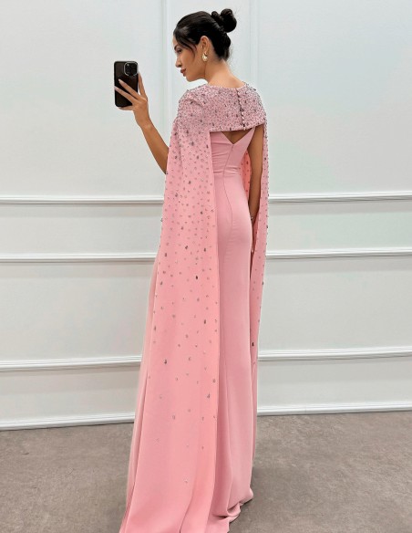 Vestido de fiesta largo de tirante fino con capa de pedrería