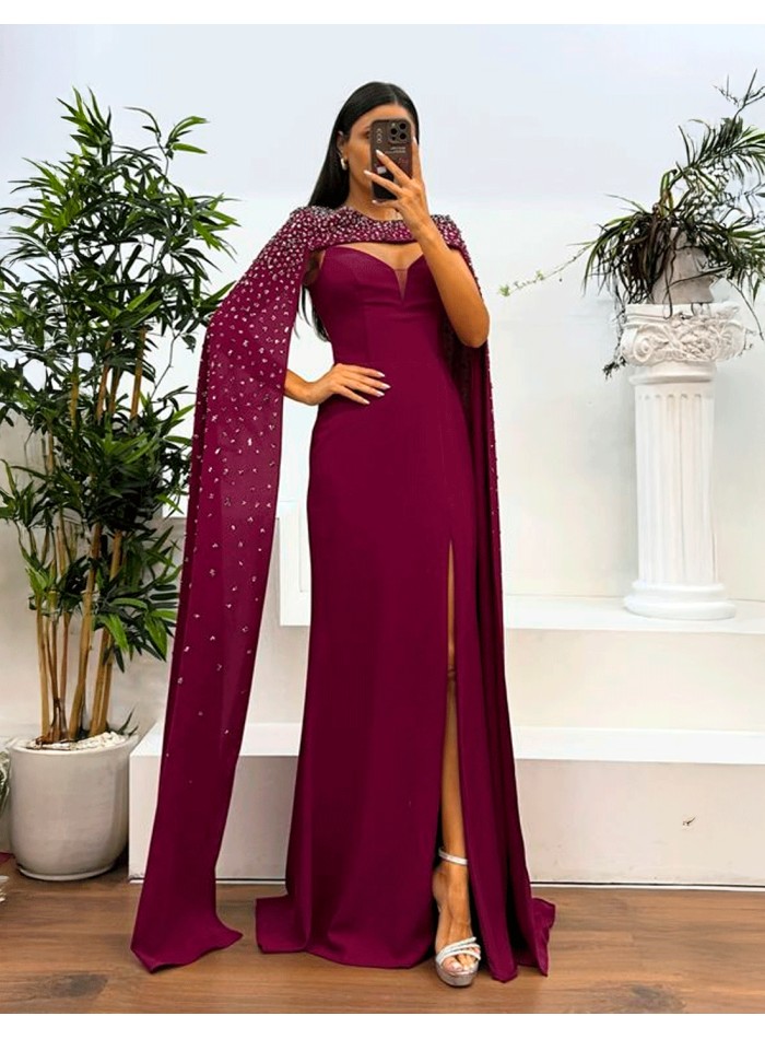 Rhinestone Overlay Slender Straps Long Gown