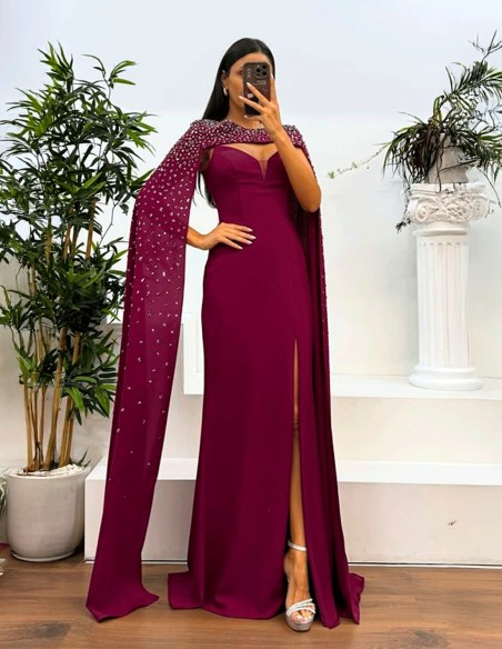 Robe de soirée longue, fine et sans bretelles, ornée de strass