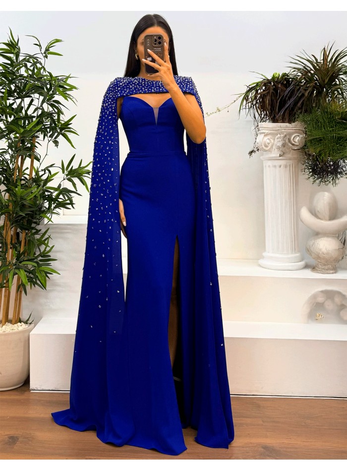 Rhinestone Overlay Slender Straps Long Gown