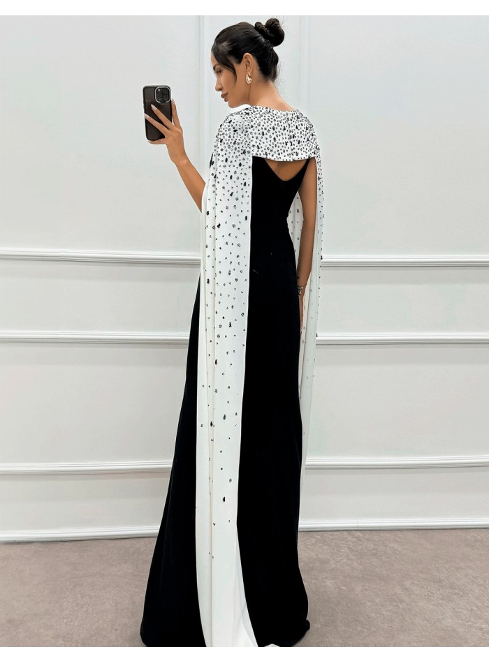 Rhinestone Overlay Slender Straps Long Gown