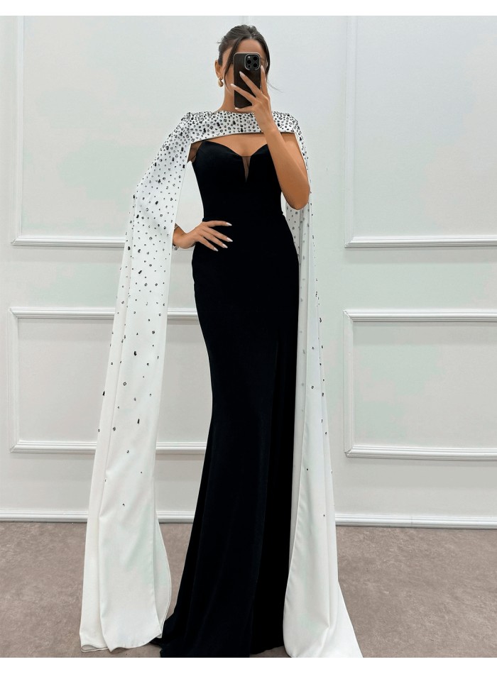 Rhinestone Overlay Slender Straps Long Gown