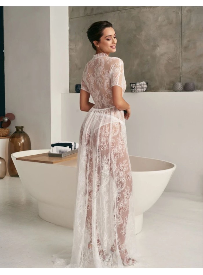 Ivory lace wedding gown with satin belt