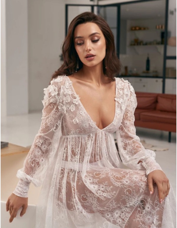 Camisón lencero de novia marfil