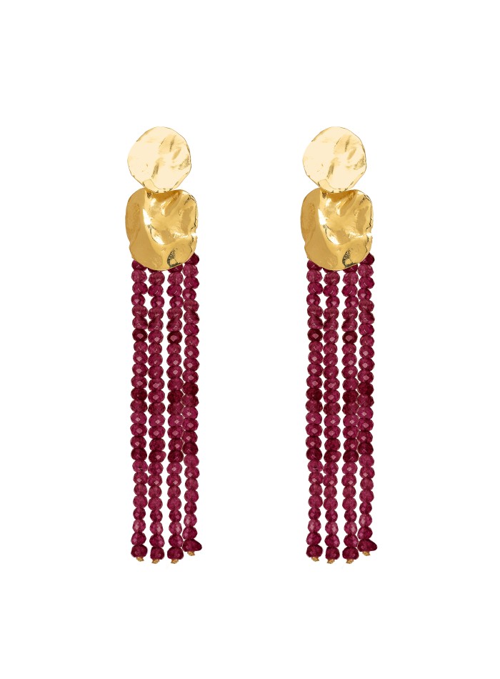 Boucles d'oreilles longues en grenat avec perles en pierres semi-précieuses - Liliana