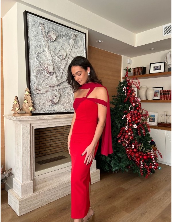 Long red guest dress with sling 2