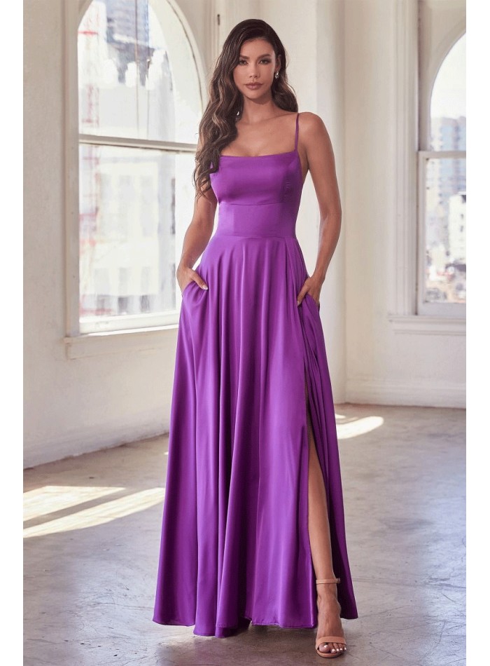 Satin midi ball gown with flounce skirt