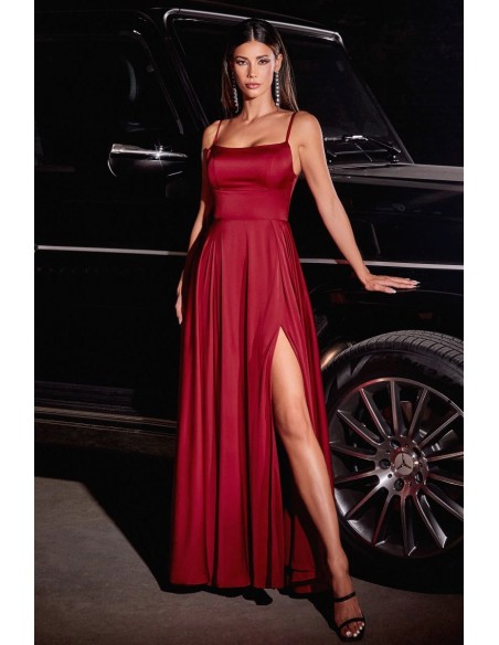 Satin midi ball gown with flounce skirt