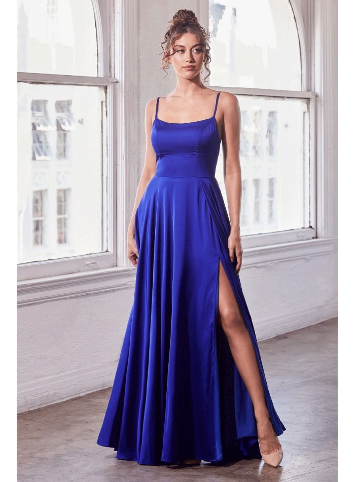 Satin midi ball gown with flounce skirt