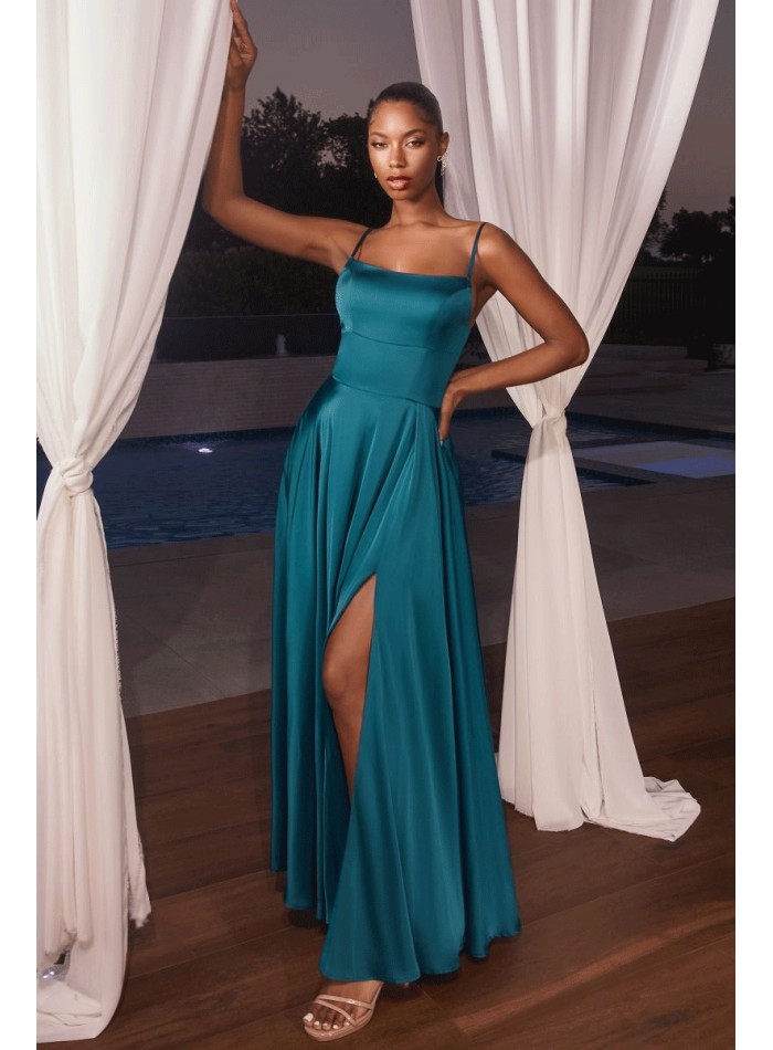 Satin midi party dress with flounce skirt for guests INVITADISIMA