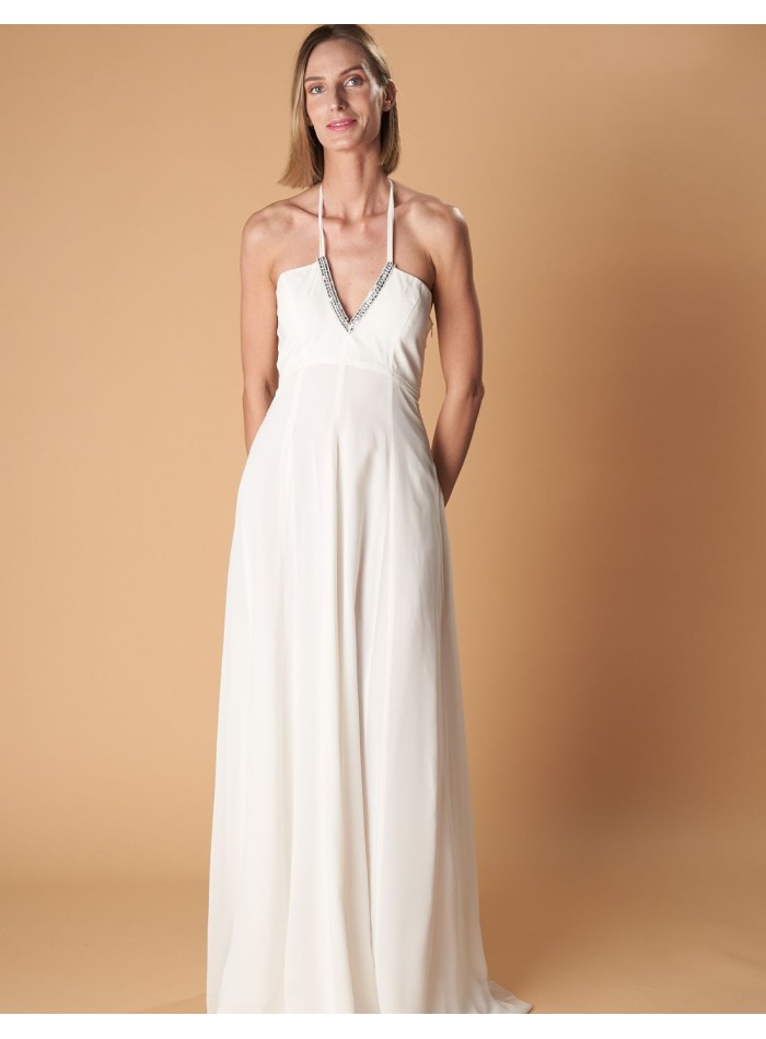 Long wedding dress with chiffon cape