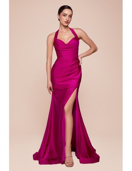 Vestido de fiesta largo para invitada con escote halter