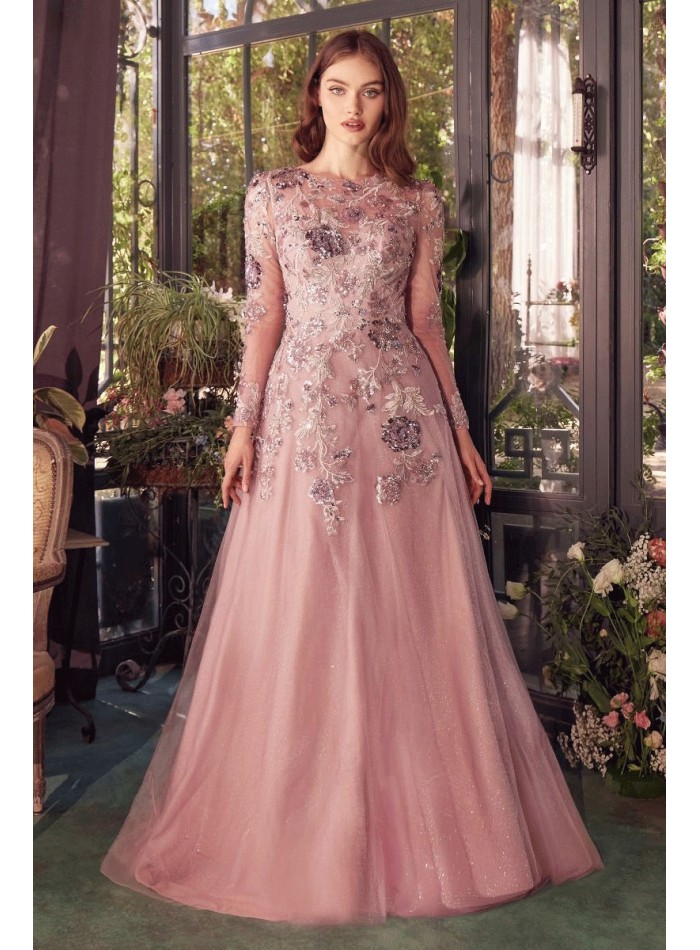 Semitransparent long sleeve evening dress with...
