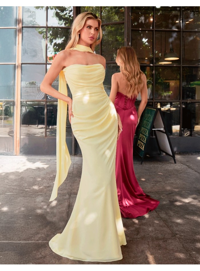 Vestido de Invitada de boda multiposición en tejido de gasa en azul y lila