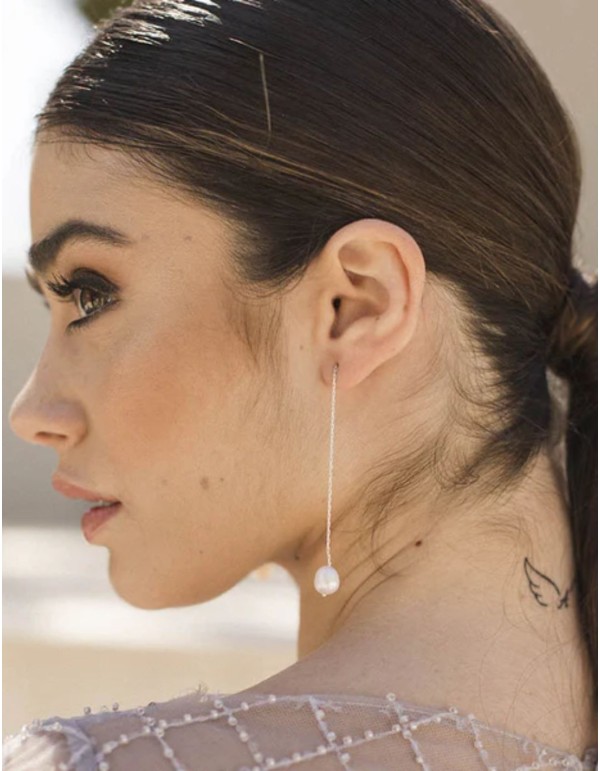 Longues boucles d'oreilles avec chaîne fine et perle 2