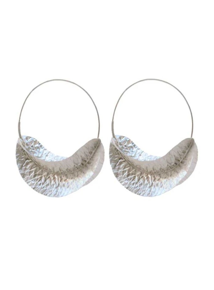 Hoop style party earrings with textured foil pleats