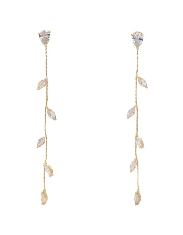 Longues boucles d'oreilles avec mini feuilles de zirconium