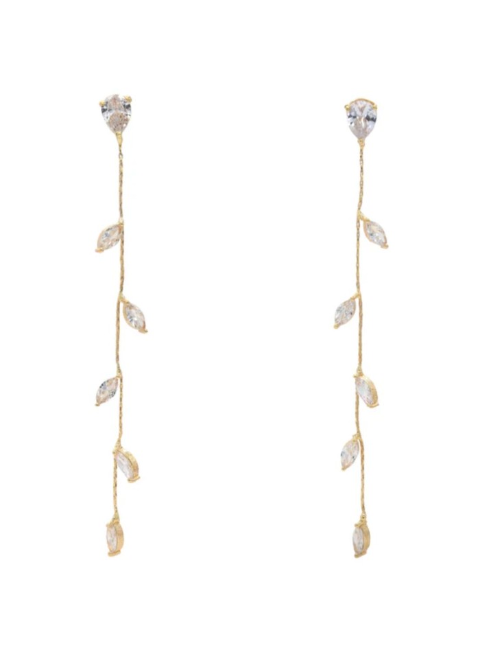 Long earrings with mini zirconia leaves