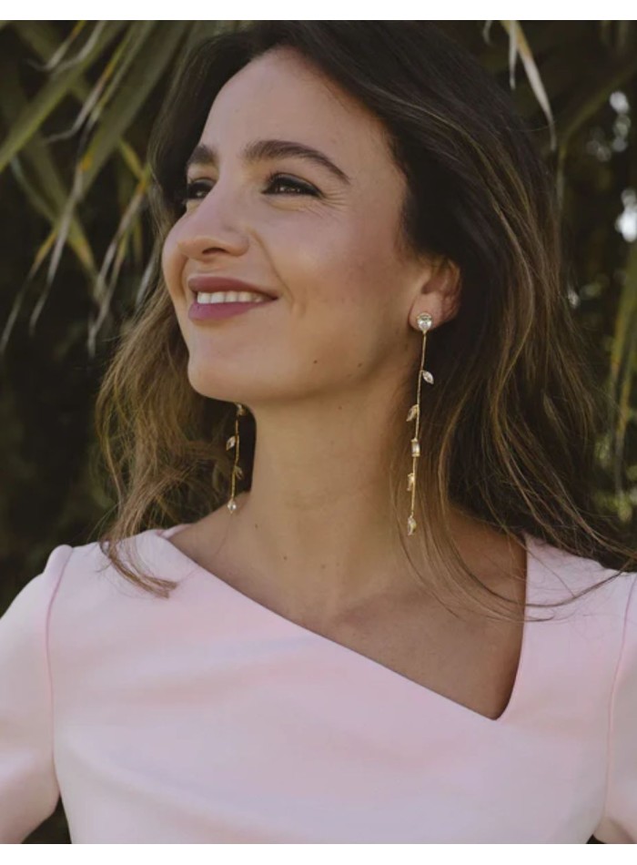 Pendientes largos con mini hojas de circonitas