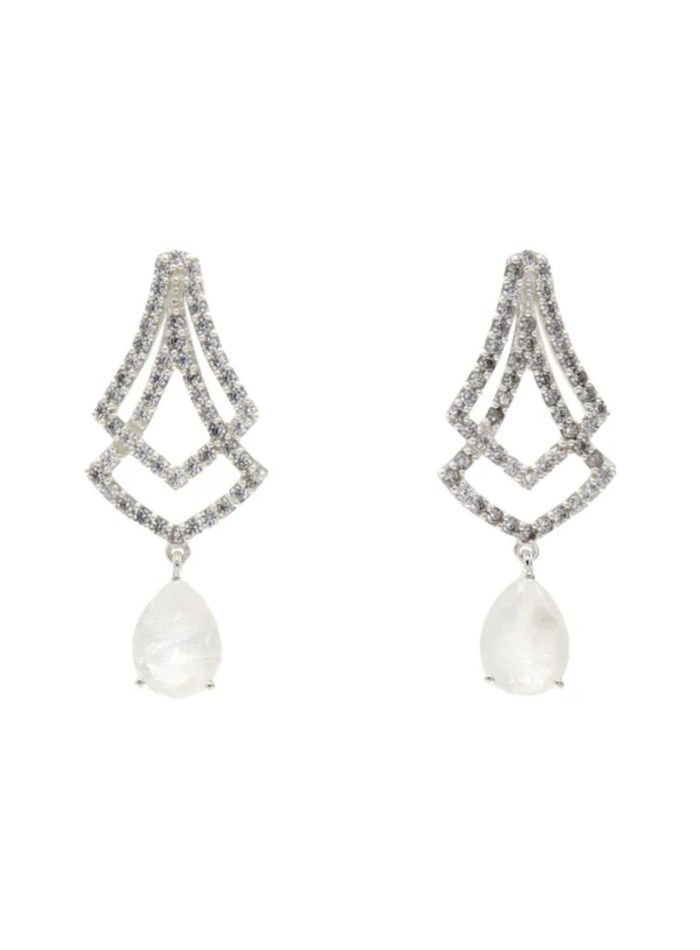 Boucles d'oreilles de fête avec zircon cubique et pierre blanche