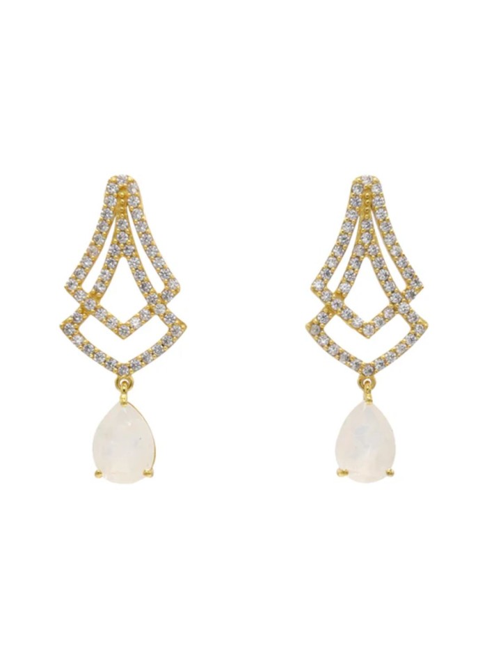 Pendientes de fiesta con circonitas y piedra blanca