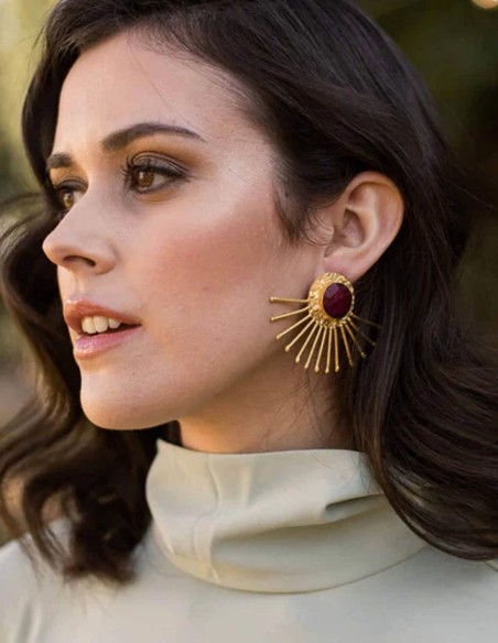 Pendientes de fiesta con rayos y piedra de color