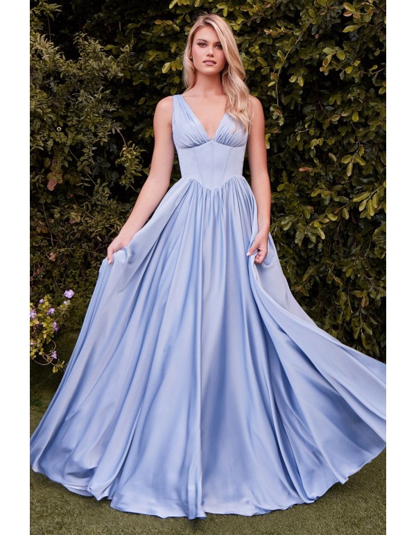 Satin long gown with bodice and straps