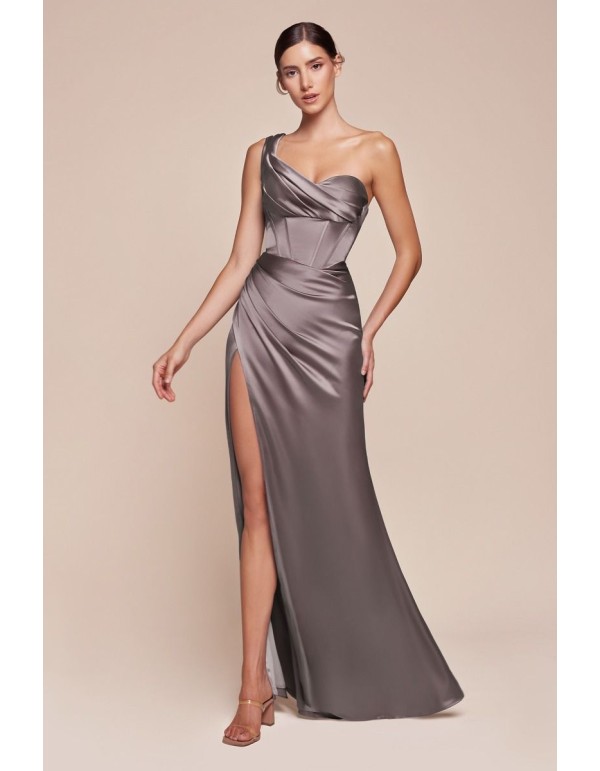 Vestido de fiesta largo de satén con escote corazón