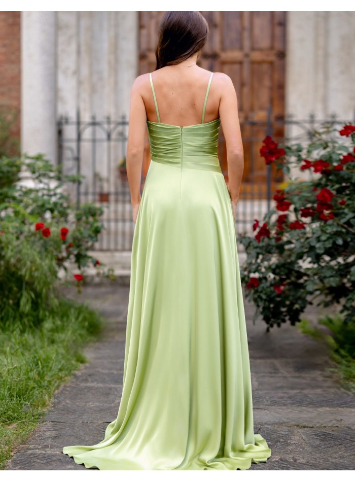 Vestido de invitada largo satinado con tirante fino para fiesta