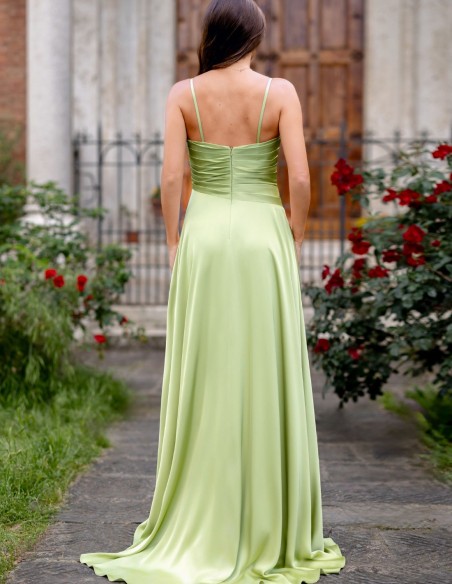 Long chiffon guest dress with thin straps