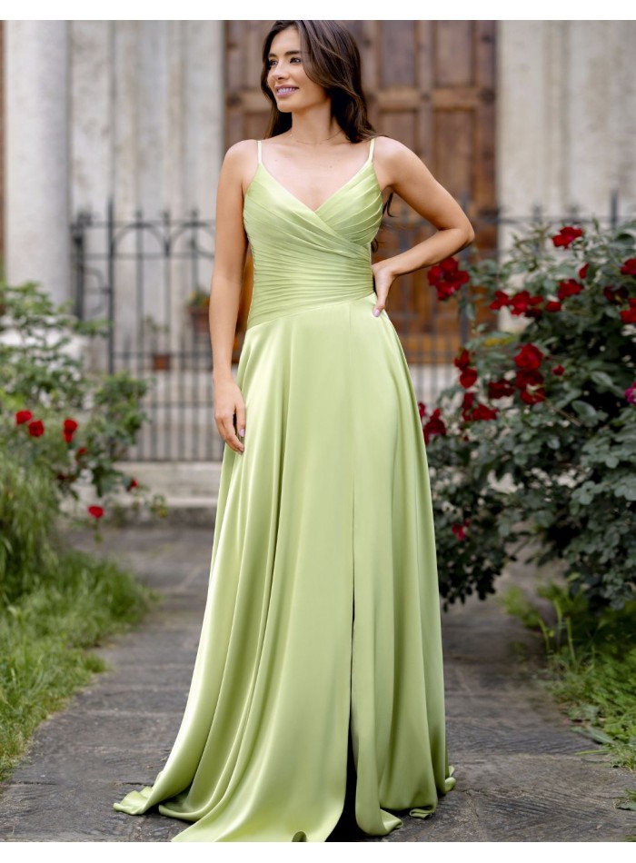 Long chiffon guest dress with thin straps