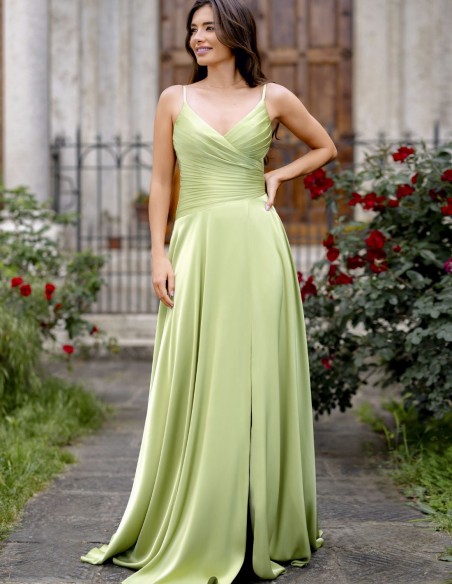 Long chiffon guest dress with thin straps