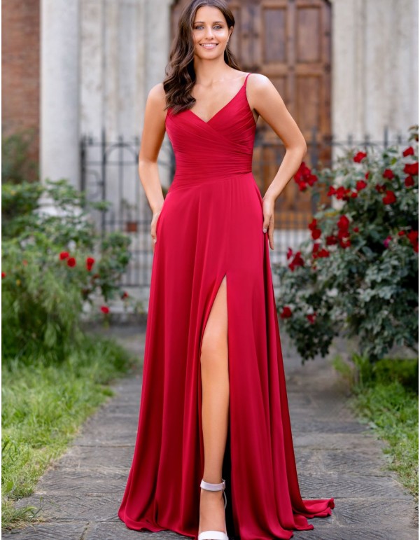 Long chiffon guest dress with thin straps 2