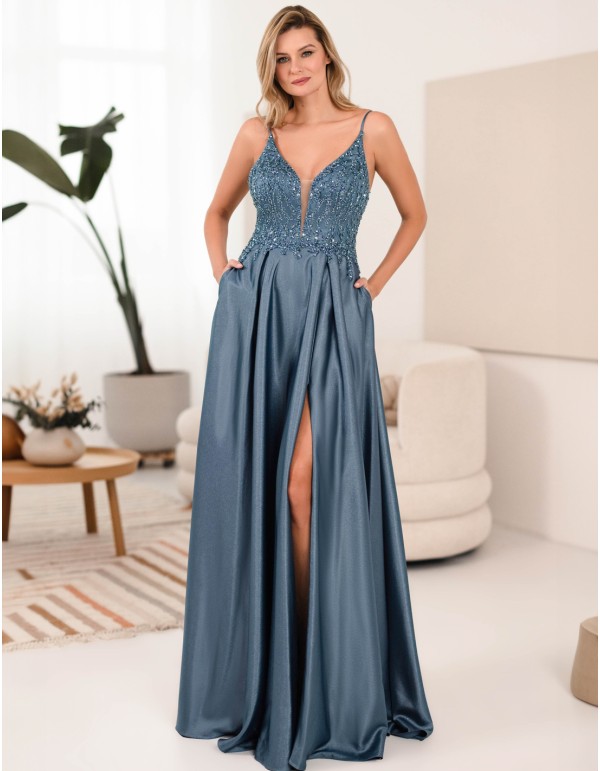 Robe de soirée longue sans bretelles avec décolleté en V... 2