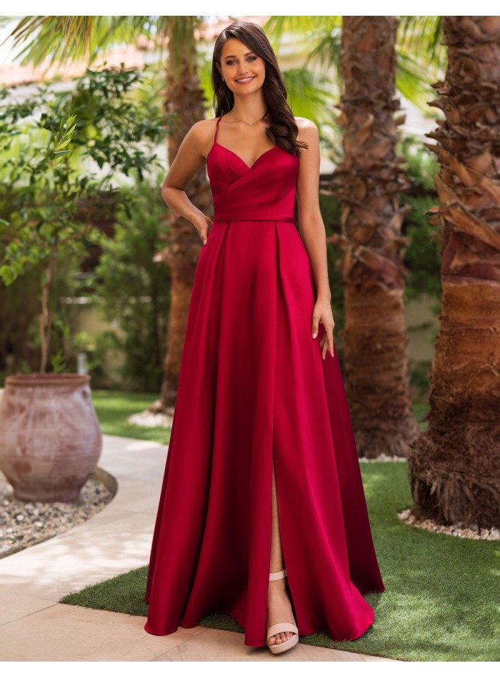 Satin long gown with draped bodice