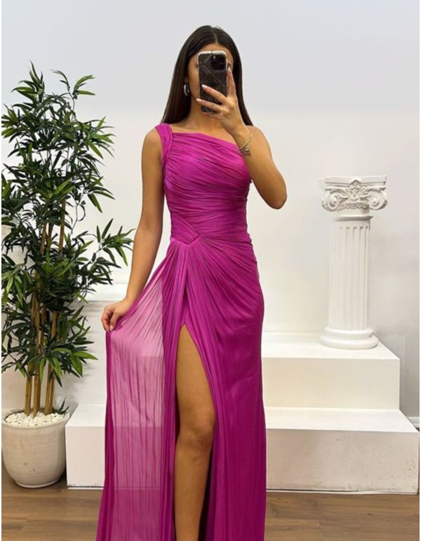 Vestido largo de fiesta plisado para invitadas 2