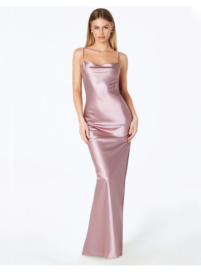 Satin long gown with open back