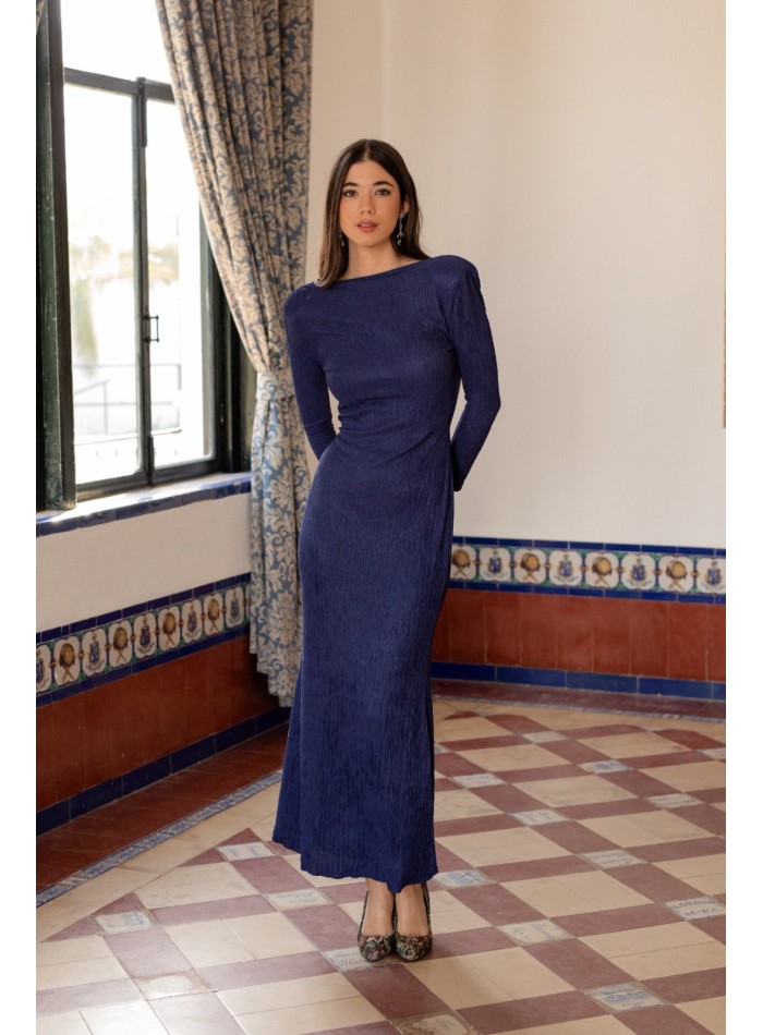 Robe longue bleu marine avec décolleté dans le dos