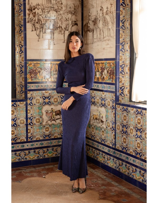 Vestido largo azul marino con escote en espalda 2