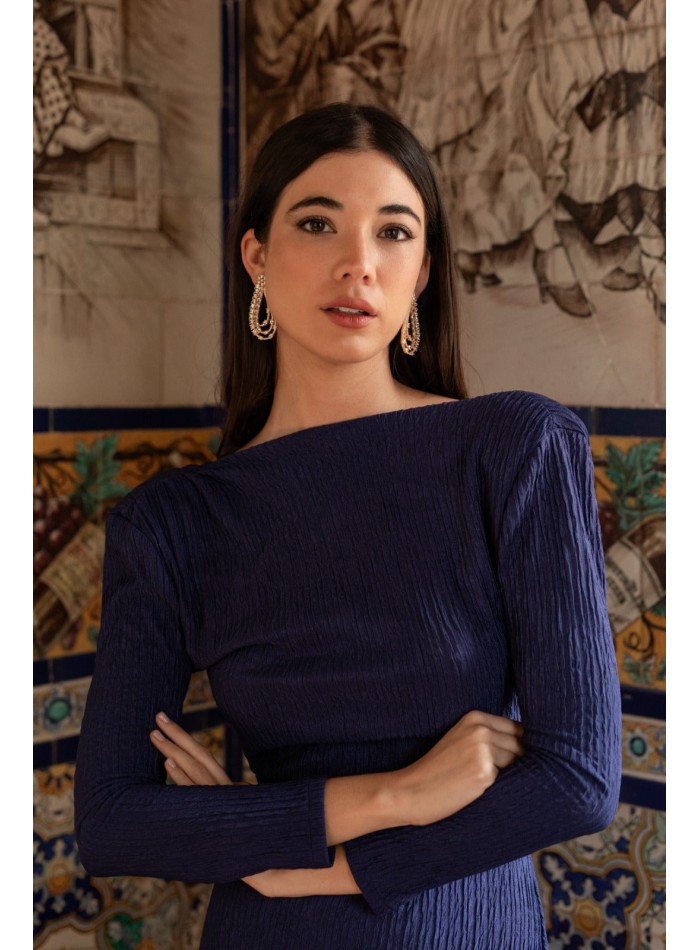 Robe longue bleu marine avec décolleté dans le dos