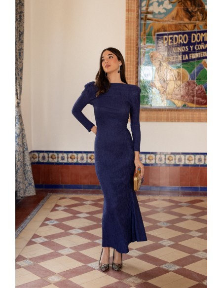 Robe longue bleu marine avec décolleté dans le dos